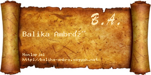 Balika Ambró névjegykártya